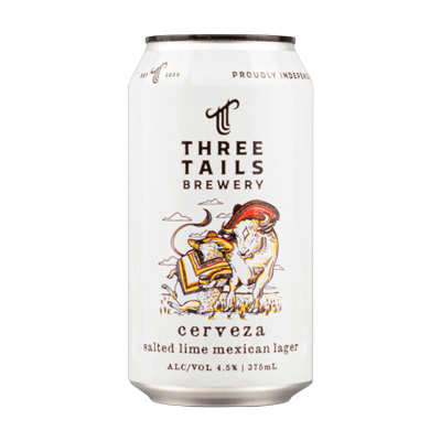 Three Tails - Cerveza - Lime & Salted Mexican Lager  - 375ml Can - 4.5% - 2 Pack Sizes
