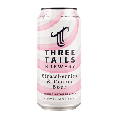 Three Tails - Strawberries & Cream -Fruited Creamy Sour - 440ml Can - 4.1% - 2 Pack Sizes